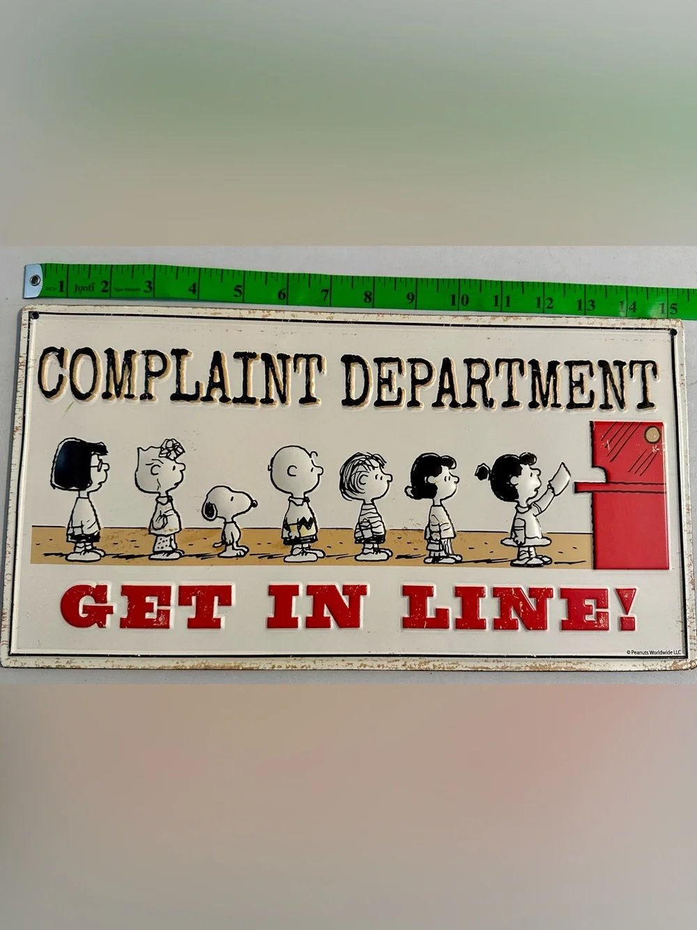 Peanuts Complaint Department Wall Sign in White, Black, Red, Tan